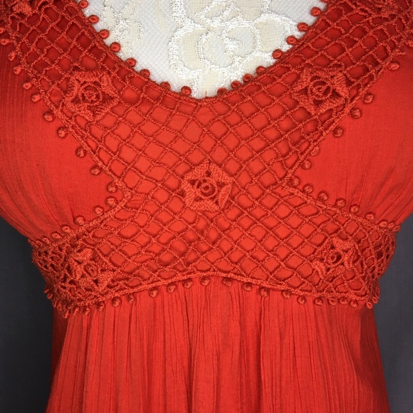 Beautiful Burnt Orange Flow Maxi Dress w/ Crochet - Picture 5 of 6
